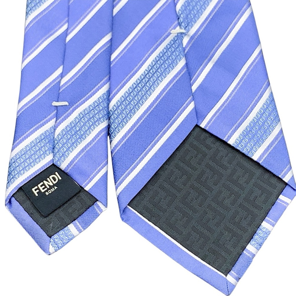 Fendi 100% Silk Blue Striped Men's Tie - Picture 8 of 10